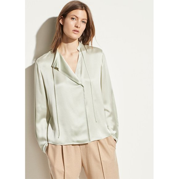 Vince Tops - NEW Vince Tie Neck Popover Silk Blouse in Green S